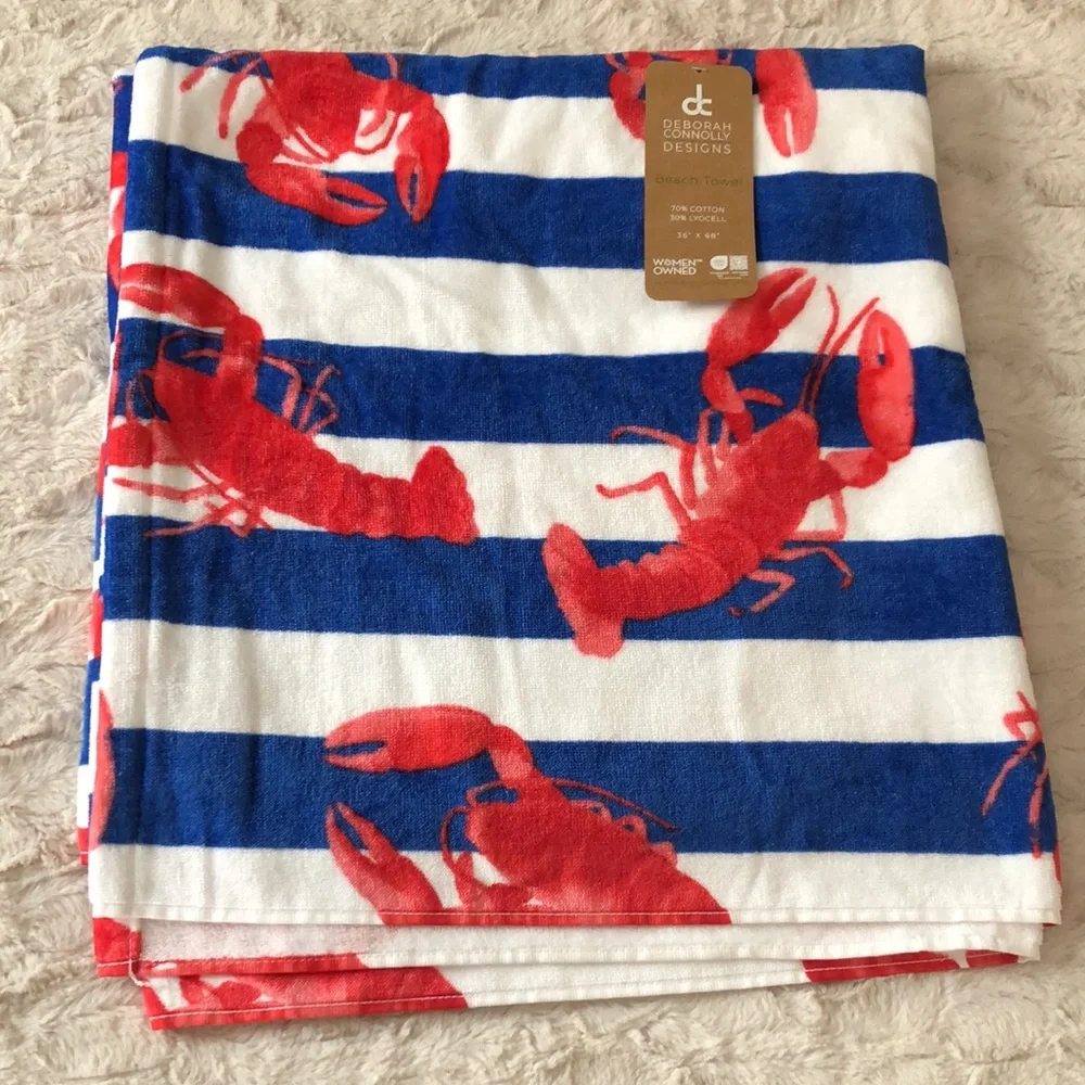 Deborah Connolly LOBSTER Striped Beach Towel